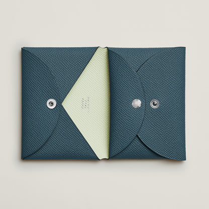  Hermes Calvi Duo Compact Verso Card Holder Bleu De Prusse