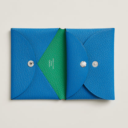  Hermes Calvi Duo Compact Verso Card Holder Jaune Citron