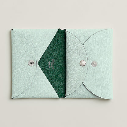  Hermes Calvi Duo Compact Verso Card Holder Jaune Citron