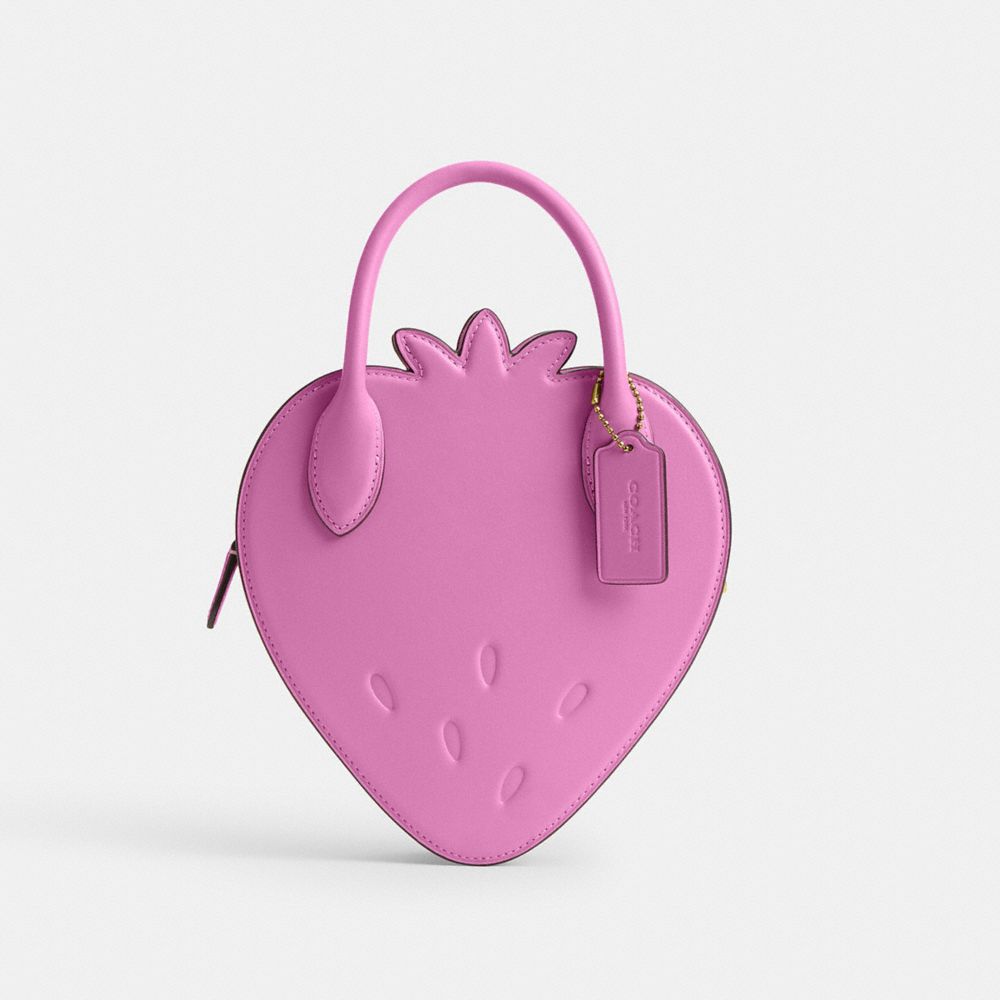 Coach Strawberry Bag In Regenerative Leather Brass Fuschia
