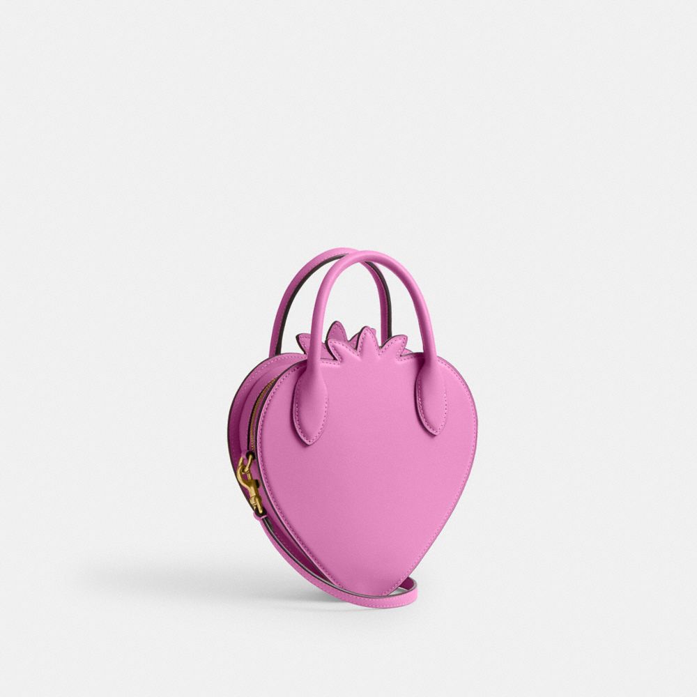 Coach Strawberry Bag In Regenerative Leather Brass Fuschia