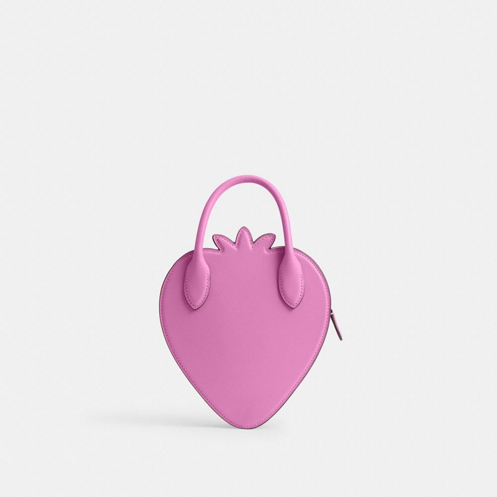 Coach Strawberry Bag In Regenerative Leather Brass Fuschia