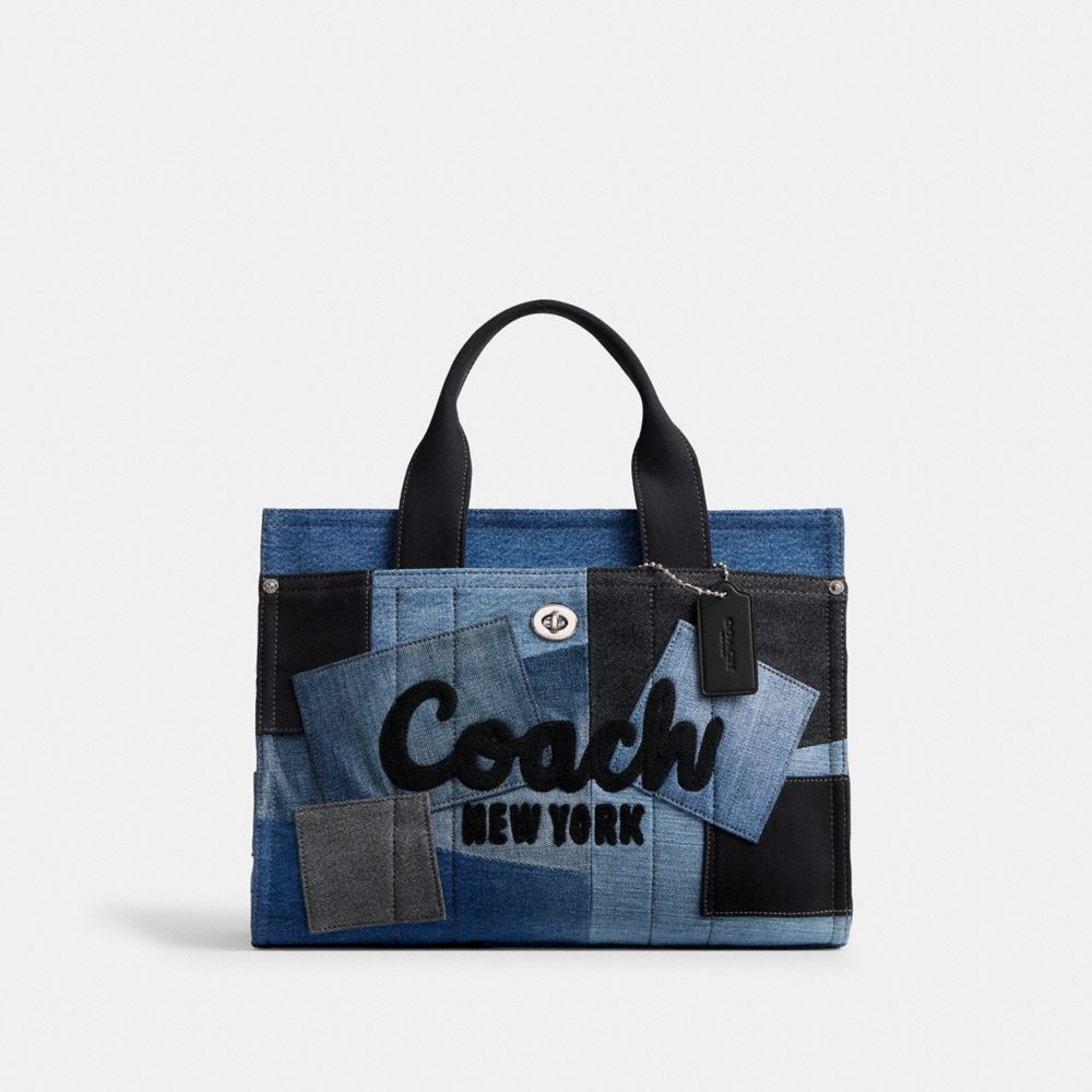 Coach Cargo Tote Bag With Patchwork Silver Denim Multi