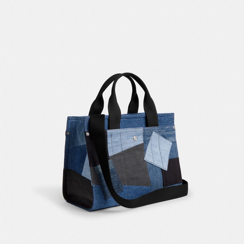 Coach Cargo Tote Bag With Patchwork Silver Denim Multi