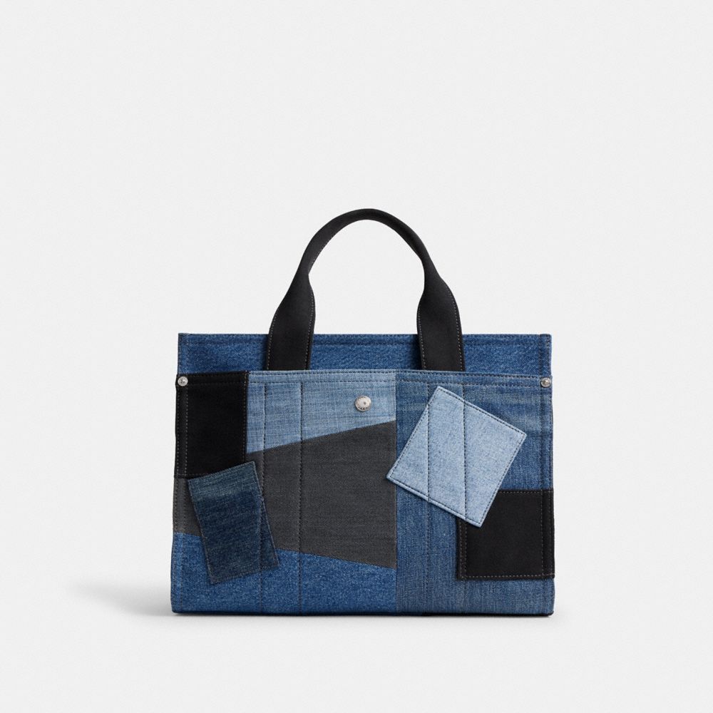 Coach Cargo Tote Bag With Patchwork Silver Denim Multi