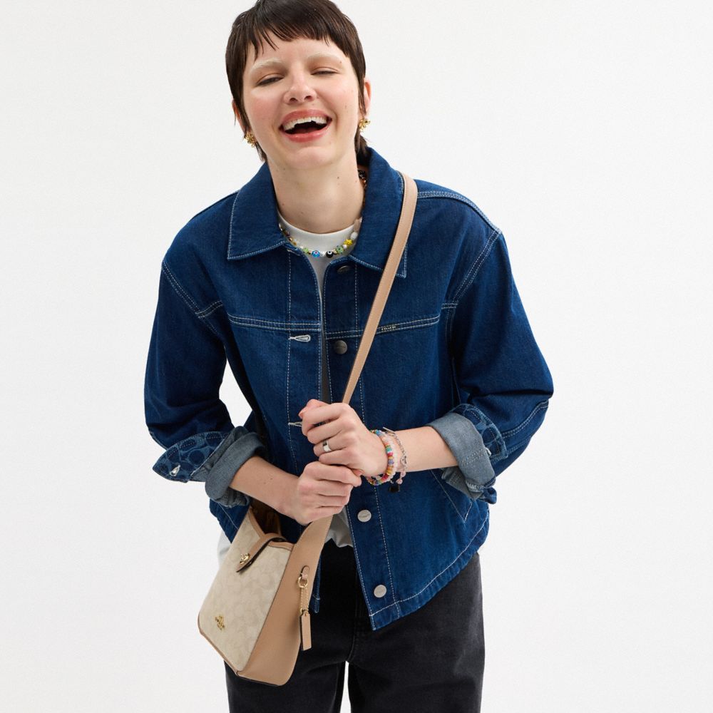 Coach Hadley Mini Crossbody Bag With Signature Canvas Gold