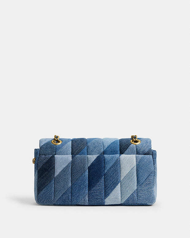 Tabby Shoulder Bag 26 With Patchwork Quilting Denim-Brass-Denim Denim-Brass-Denim