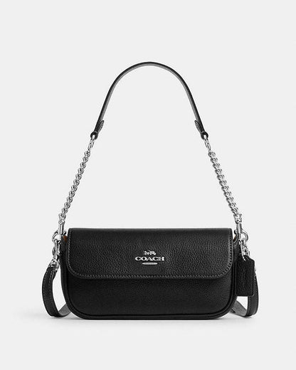 Hailey Flap Bag Pebbled Leather-Silver-Black Pebbled Leather-Silver-Black