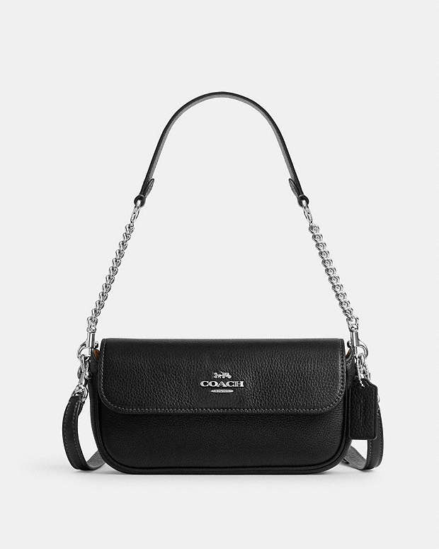 Hailey Flap Bag Pebbled Leather-Silver-Black Pebbled Leather-Silver-Black