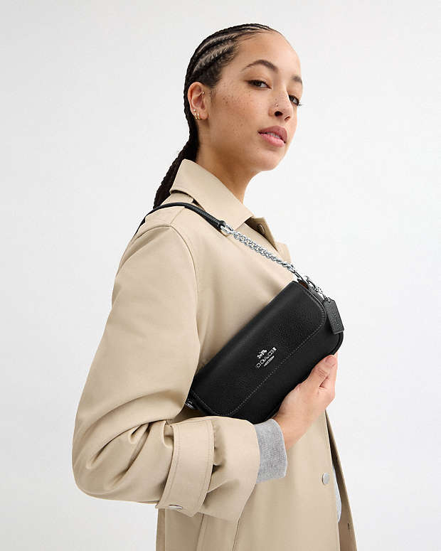 Hailey Flap Bag Pebbled Leather-Silver-Black Pebbled Leather-Silver-Black