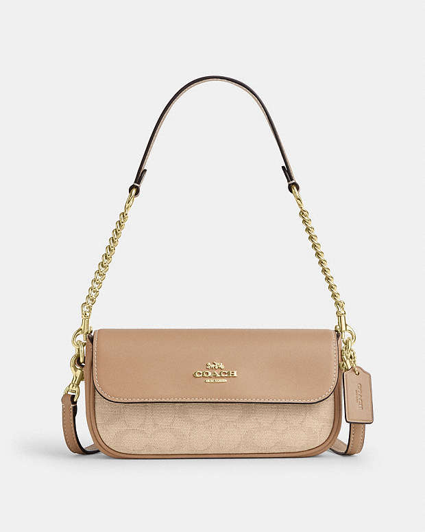 Hailey Flap Bag With Signature Canvas Im-Dark Natural Multi Im-Dark Natural Multi