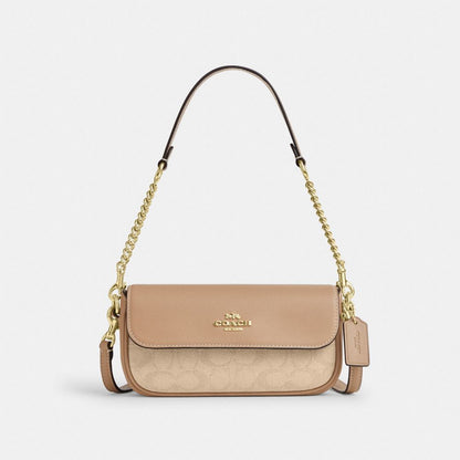 Hailey Flap Bag With Signature Canvas Im-Dark Natural Multi Im-Dark Natural Multi