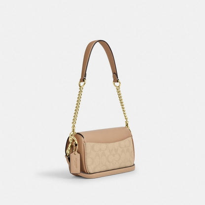 Hailey Flap Bag With Signature Canvas Im-Dark Natural Multi Im-Dark Natural Multi
