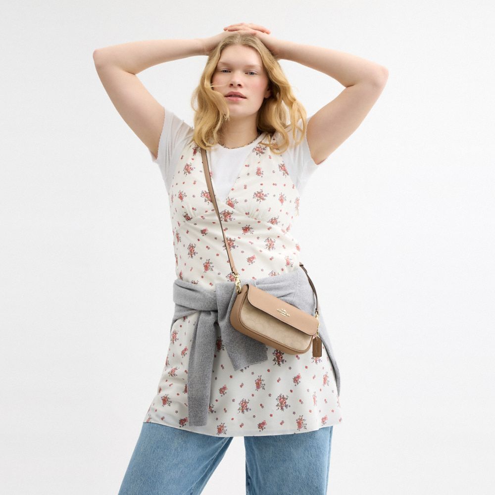 Hailey Flap Bag With Signature Canvas Im-Dark Natural Multi Im-Dark Natural Multi