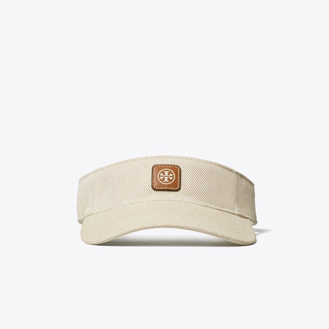 Tory Burch Canvas Logo Visor Natural Brown
