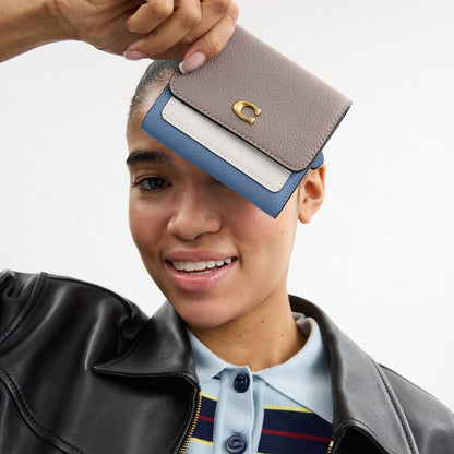 Coach Mila Small Flap Wallet In Colorblock Brass Ash Multi