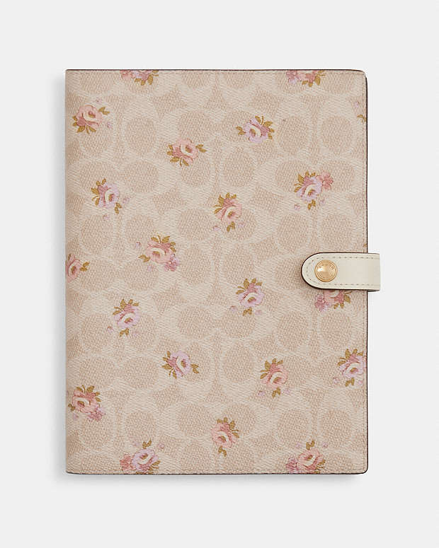 Notebook In Signature Canvas With Floral Print Gold-Sand Multi Gold-Sand Multi