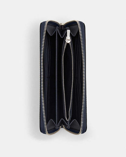 Long Zip Around Wallet In Signature Canvas Silver-Dark Denim Silver-Dark Denim