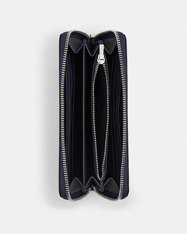 Long Zip Around Wallet In Signature Canvas Silver-Dark Denim Silver-Dark Denim