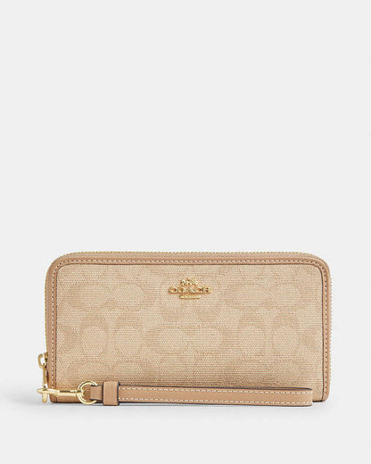 Long Zip Around Wallet With Signature Canvas Im-Dark Natural Multi Im-Dark Natural Multi