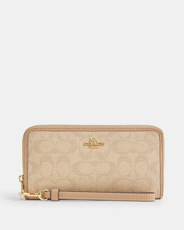 Long Zip Around Wallet With Signature Canvas Im-Dark Natural Multi Im-Dark Natural Multi
