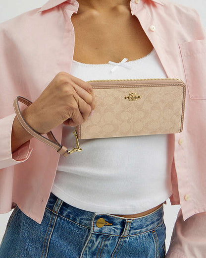 Long Zip Around Wallet With Signature Canvas Im-Dark Natural Multi Im-Dark Natural Multi
