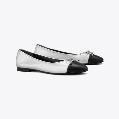 Tory Burch Cap-Toe Ballet SILVER / PERFECT BLACK