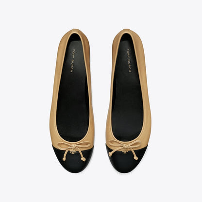Tory Burch Cap-Toe Ballet GINGER SHORTBREAD / PERFECT BLACK