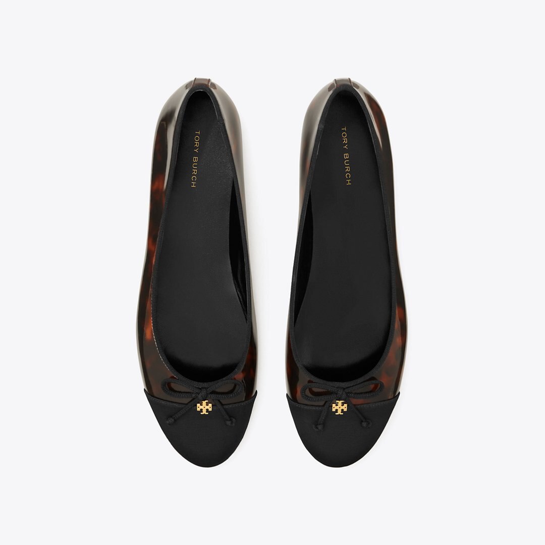 Tory Burch Cap-Toe Ballet TORTOISE PATENT / PERFECT BLACK