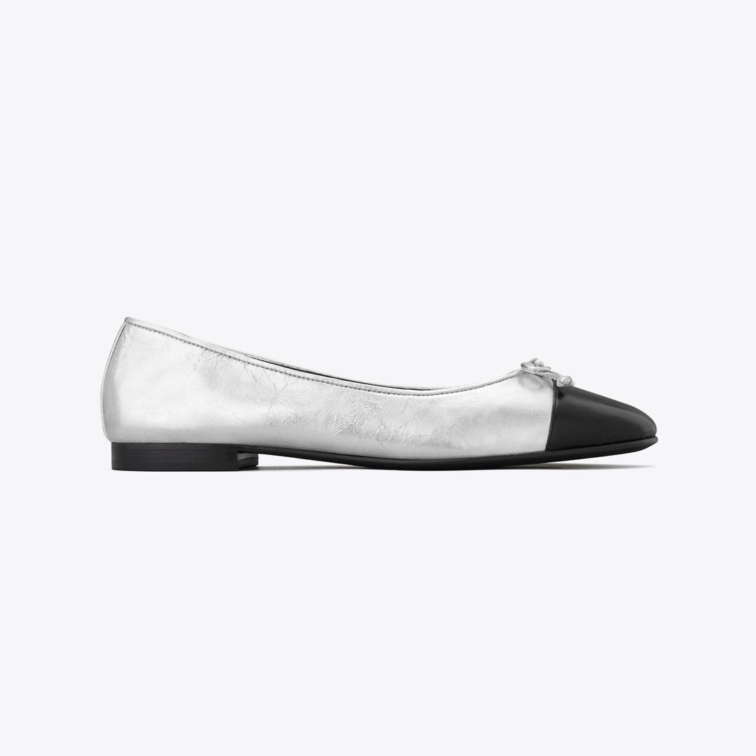 Tory Burch Cap-Toe Ballet SILVER / PERFECT BLACK