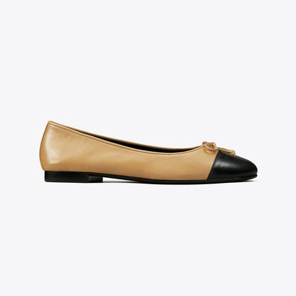 Tory Burch Cap-Toe Ballet GINGER SHORTBREAD / PERFECT BLACK