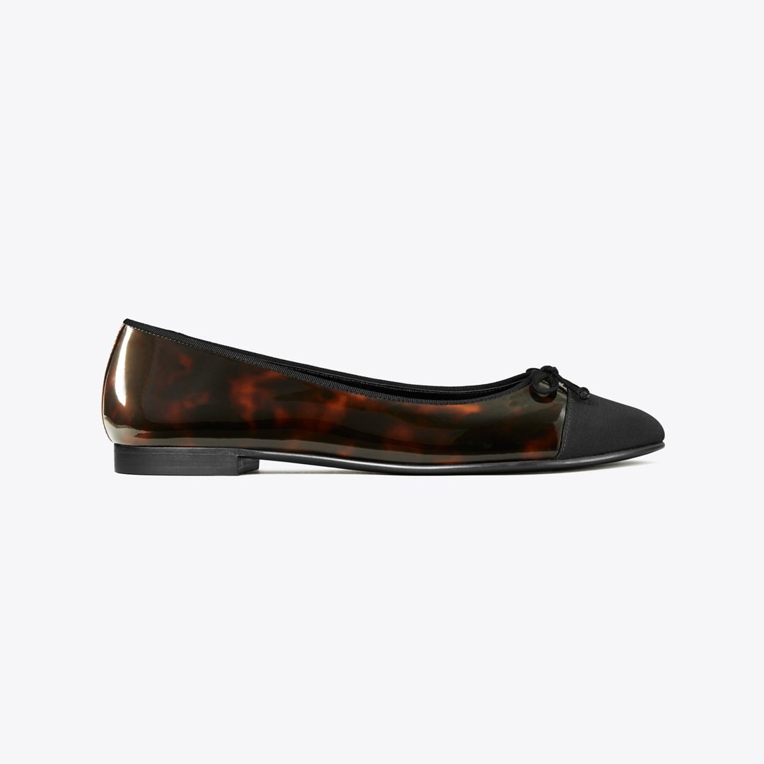 Tory Burch Cap-Toe Ballet TORTOISE PATENT / PERFECT BLACK