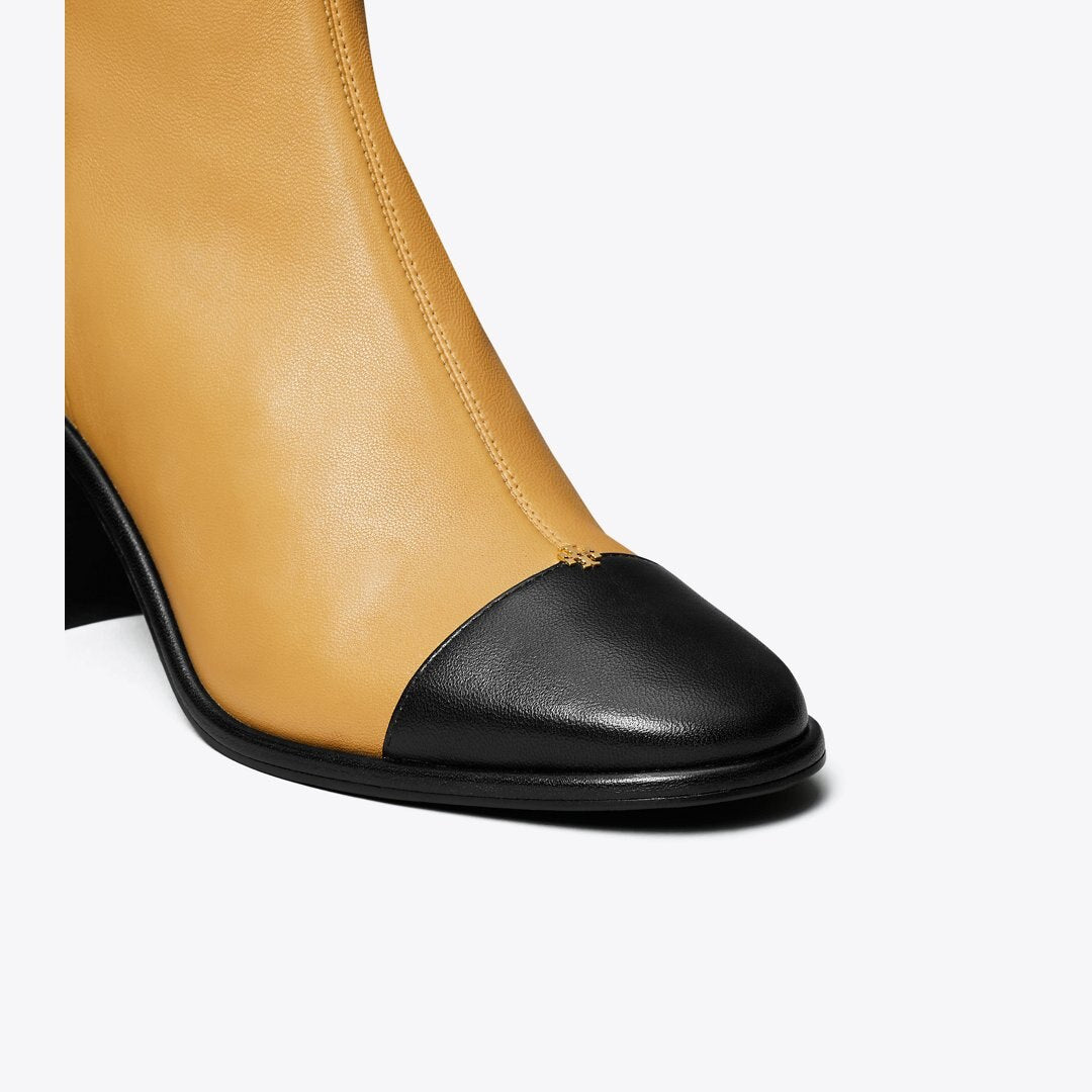 Tory Burch Cap-Toe Heeled Ankle Boot GINGER SHORTBREAD / PERFECT BLACK