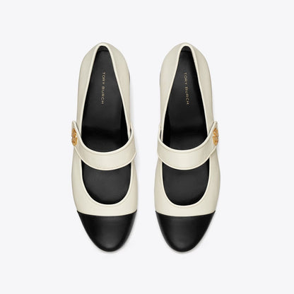 Tory Burch Cap-Toe Mary Jane LIGHT CREAM / PERFECT BLACK