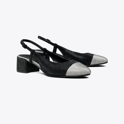 Tory Burch Cap-Toe Pav Slingback PERFECT BLACK / SILVER