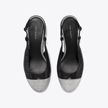 Tory Burch Cap-Toe Pav Slingback PERFECT BLACK / SILVER