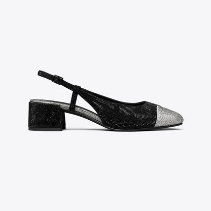 Tory Burch Cap-Toe Pav Slingback PERFECT BLACK / SILVER