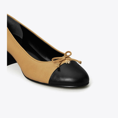 Tory Burch Cap-Toe Pump GINGER SHORTBREAD / PERFECT BLACK