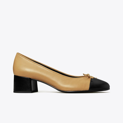 Tory Burch Cap-Toe Pump GINGER SHORTBREAD / PERFECT BLACK