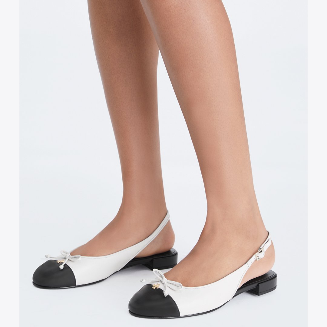 Tory Burch Cap-Toe Slingback LIGHT CREAM / PERFECT BLACK