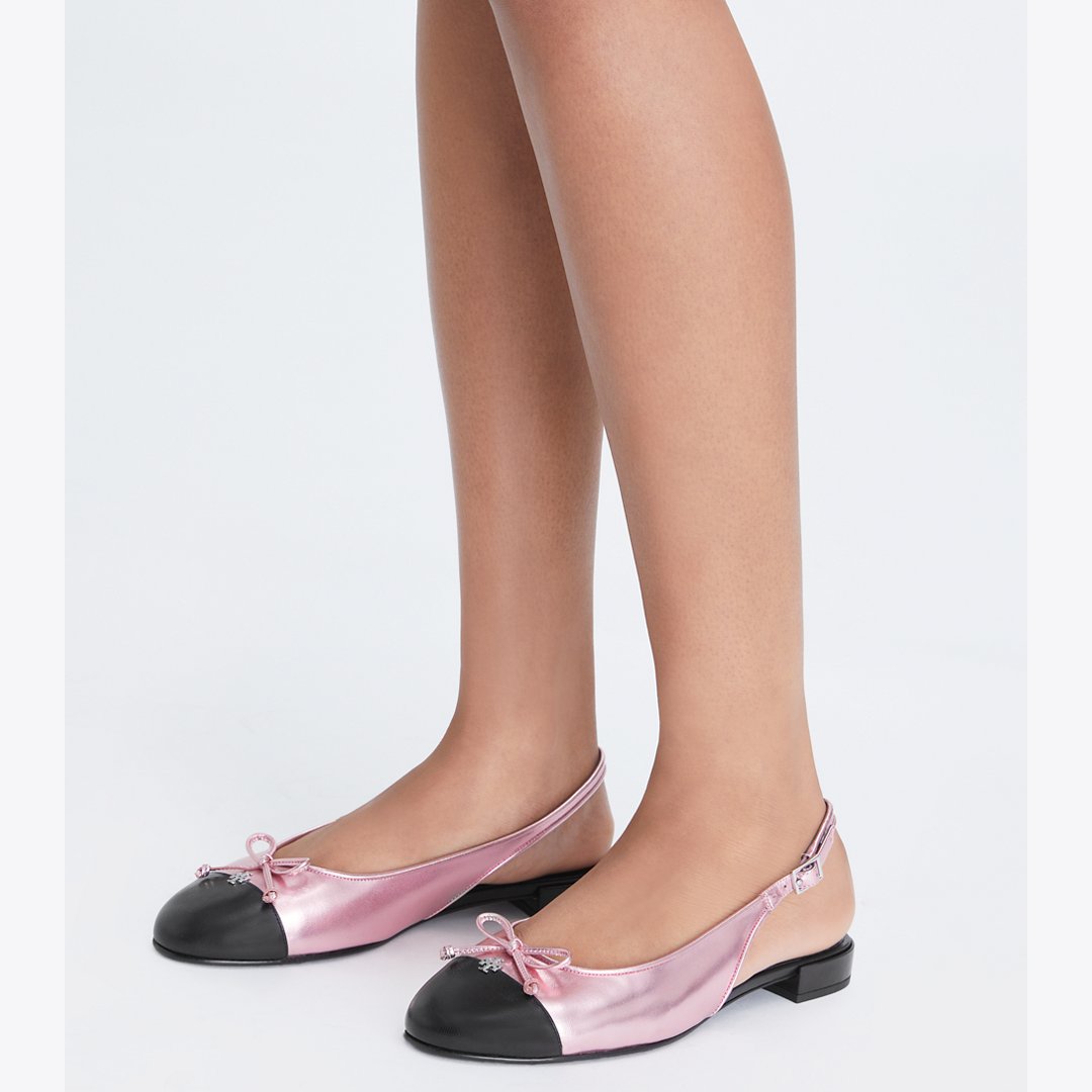 Tory Burch Cap-Toe Slingback PINK ETOILE / PERFECT BLACK