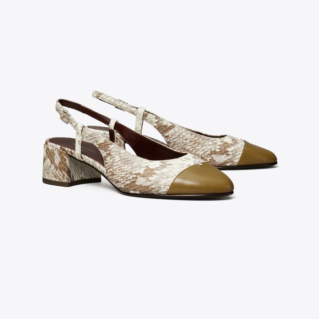 Tory Burch Cap-Toe Slingback GRANITE ROCCIA / RAMURE GREEN