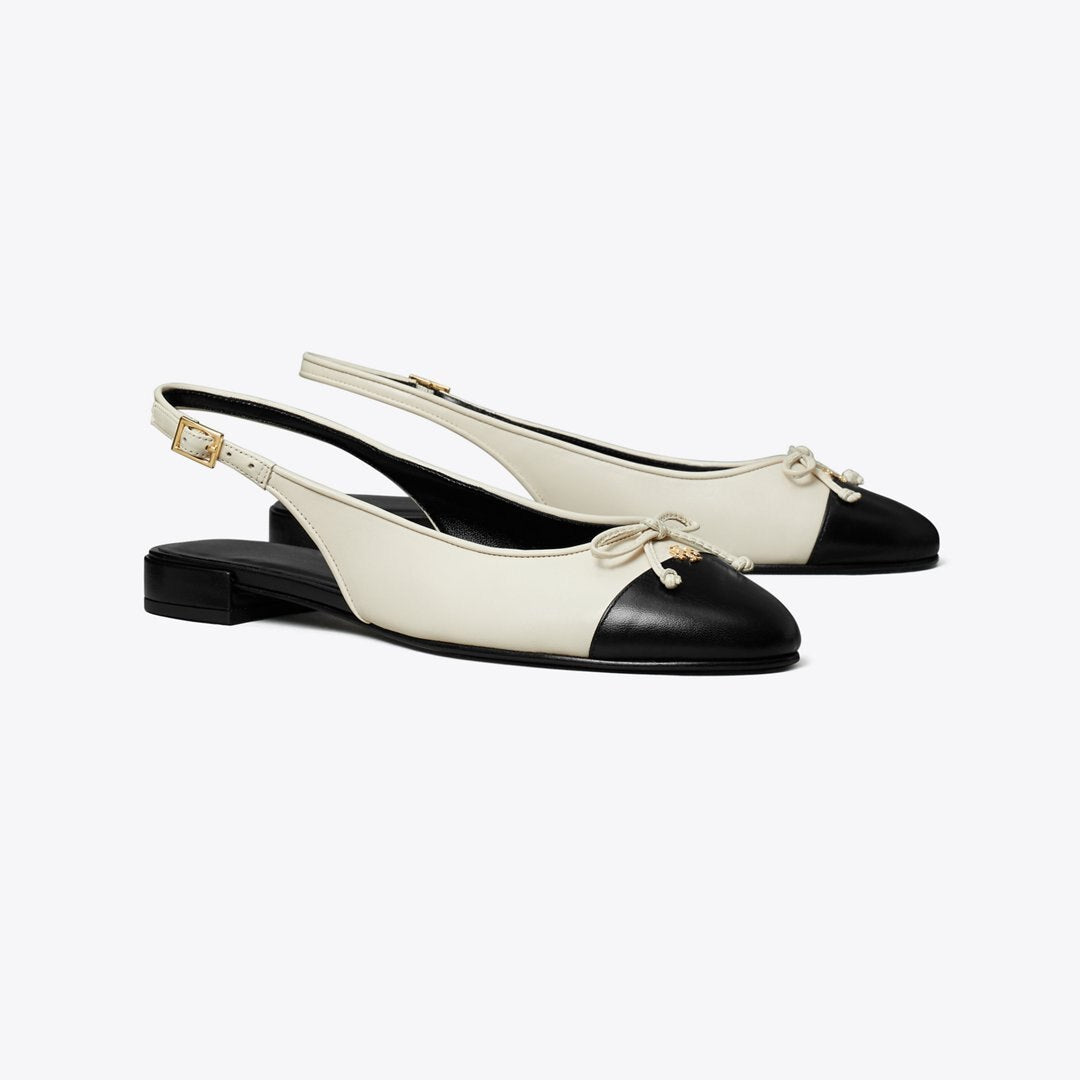 Tory Burch Cap-Toe Slingback LIGHT CREAM / PERFECT BLACK