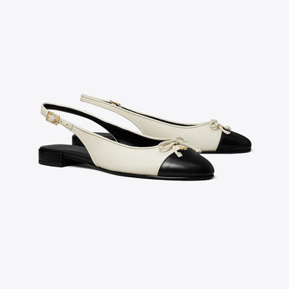 Tory Burch Cap-Toe Slingback LIGHT CREAM / PERFECT BLACK