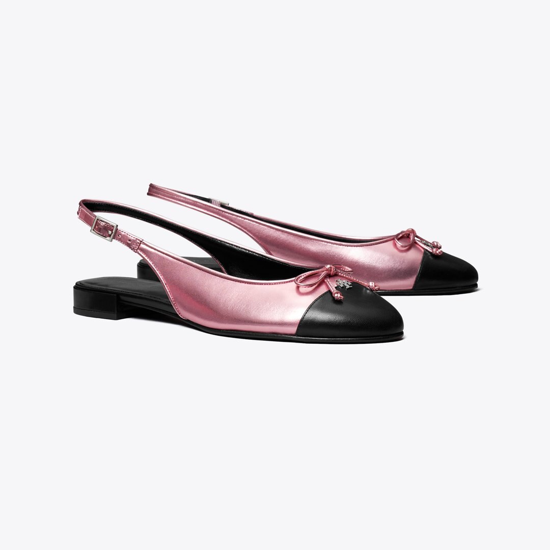 Tory Burch Cap-Toe Slingback PINK ETOILE / PERFECT BLACK