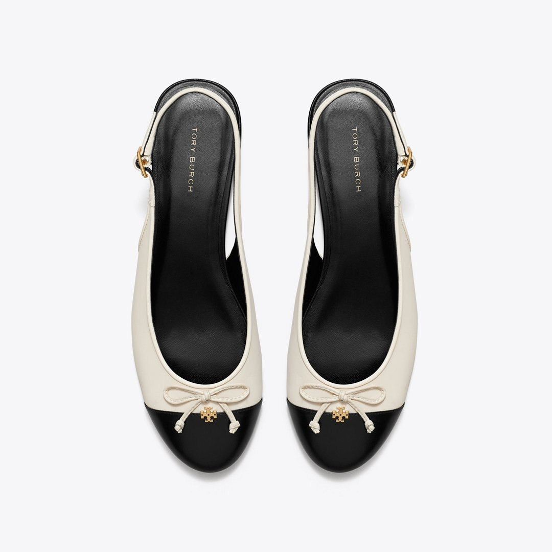 Tory Burch Cap-Toe Slingback LIGHT CREAM / PERFECT BLACK