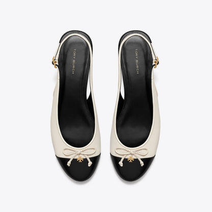 Tory Burch Cap-Toe Slingback LIGHT CREAM / PERFECT BLACK