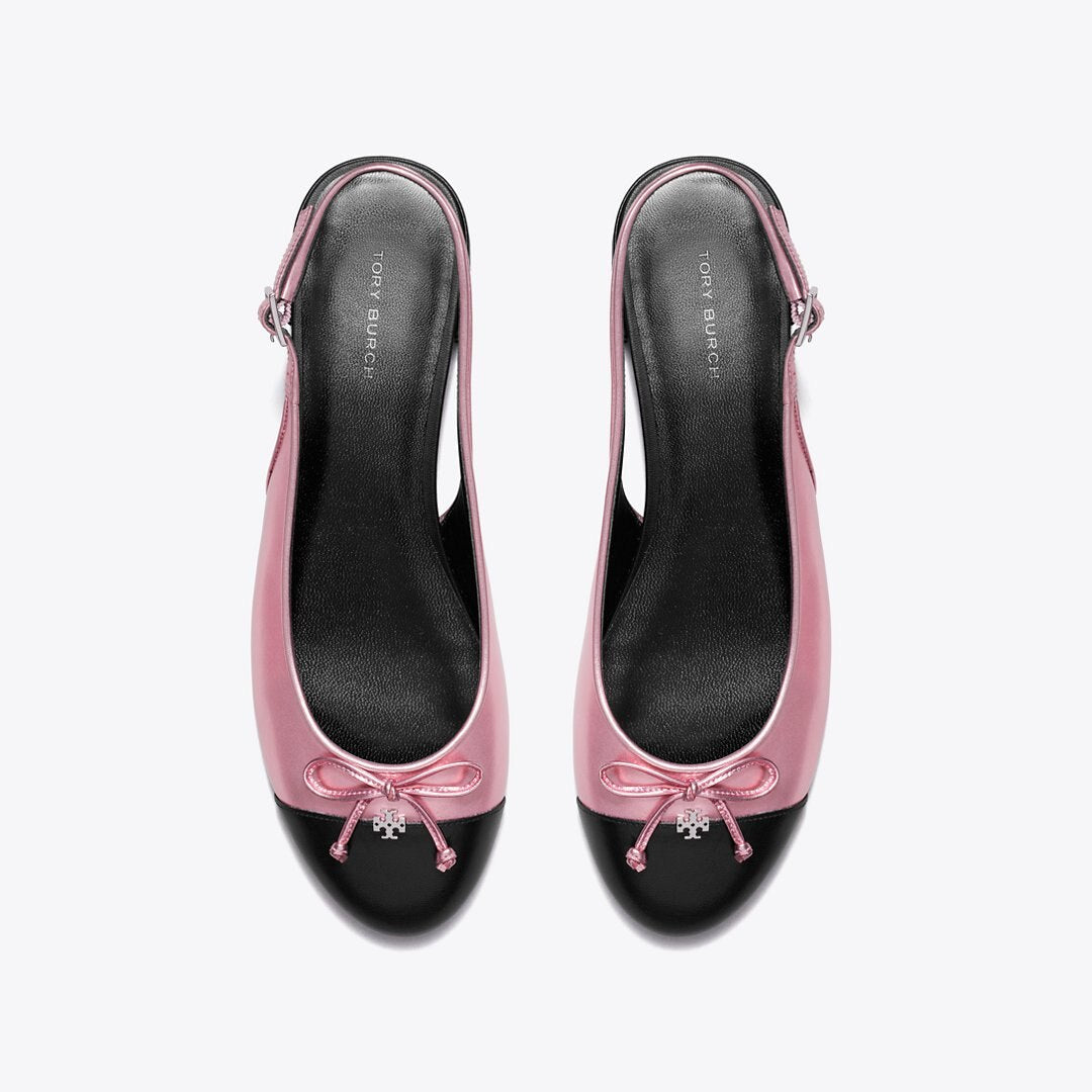 Tory Burch Cap-Toe Slingback PINK ETOILE / PERFECT BLACK