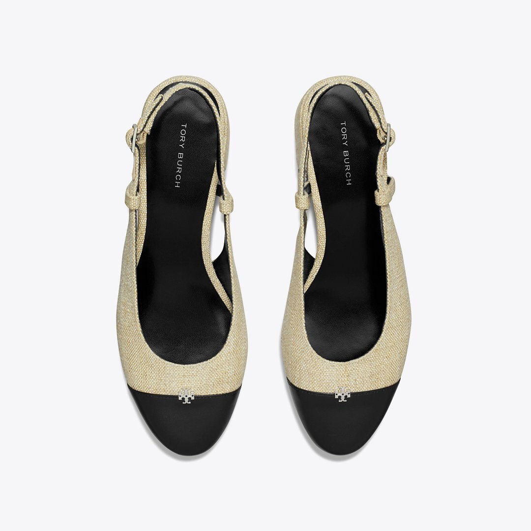 Tory Burch Cap-Toe Slingback WILD WHEAT / PERFECT BLACK