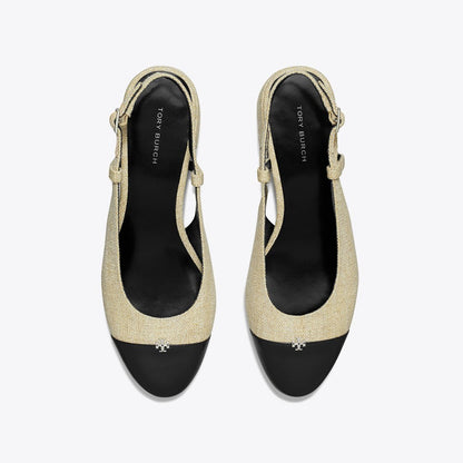 Tory Burch Cap-Toe Slingback WILD WHEAT / PERFECT BLACK